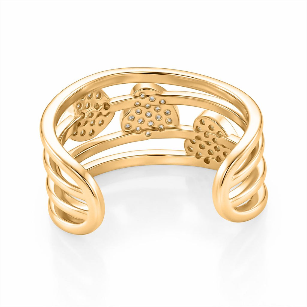 3er Set -Weißer Zirkonia Cuff-Ringe, vergoldet, Nickelfreies Messing (Größe 21.00)