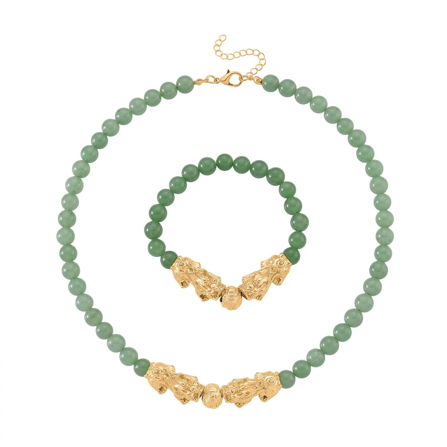 2er Set - Grüner Aventurin Halskette und Armband Legierung  gelb vergoldet ca. 430.00 ct
