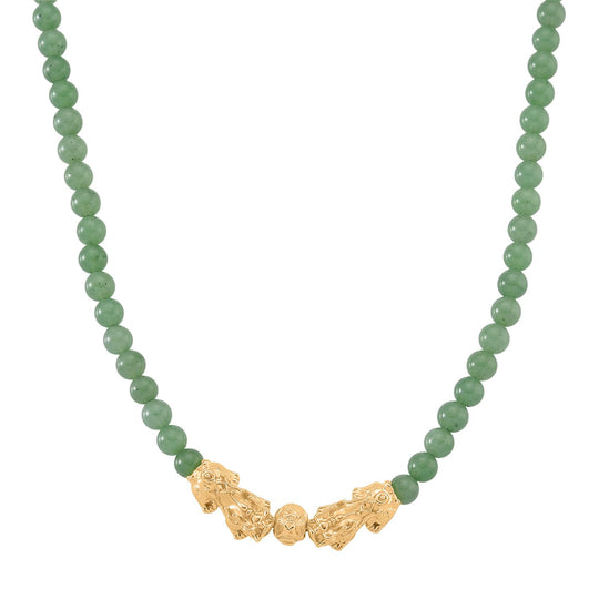 2er Set - Grüner Aventurin Halskette und Armband Legierung  gelb vergoldet ca. 430.00 ct