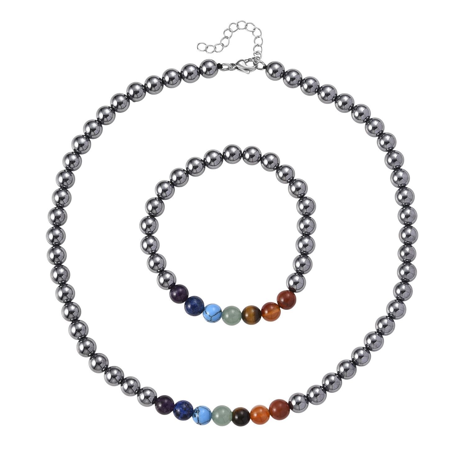 2er Set - Terahertz, Mehrfarbige Edelsteine Halskette und Armband, flexibel, 316L Edelstahl ca. 280.00 ct