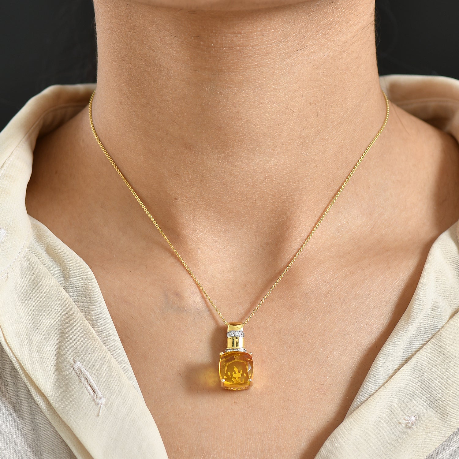 D'Joy Sphaleros Quarz, Weißer Zirkon Schmuckset ca. 45 cm 925 Silber Gelbgold Vermeil ca. 8.94 ct