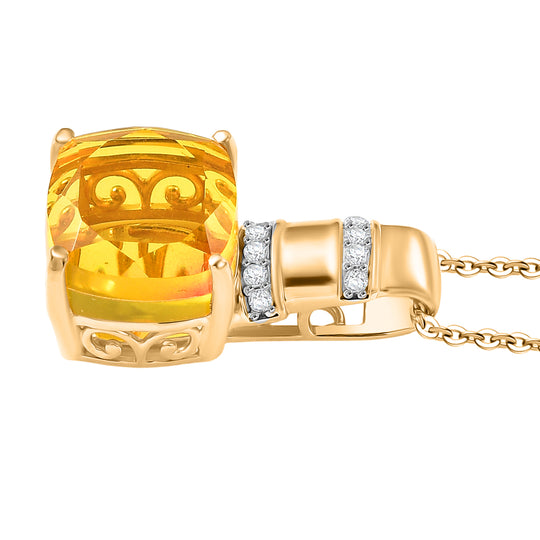 D'Joy - Feuerlinien-Design Sphaleros Quarz-Triplette, Weißer Zirkon Anhänger mit Kette, ca. 45 cm 925 Silber Gelbgold Vermeil ca. 8.94 ct