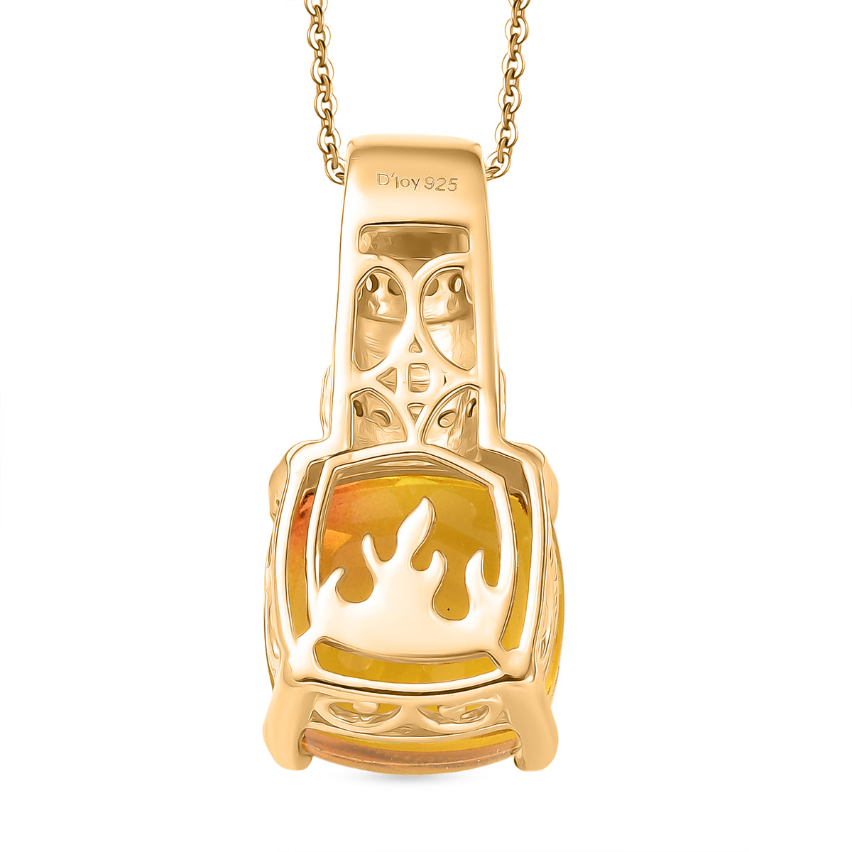 D'Joy - Feuerlinien-Design Sphaleros Quarz-Triplette, Weißer Zirkon Anhänger mit Kette, ca. 45 cm 925 Silber Gelbgold Vermeil ca. 8.94 ct