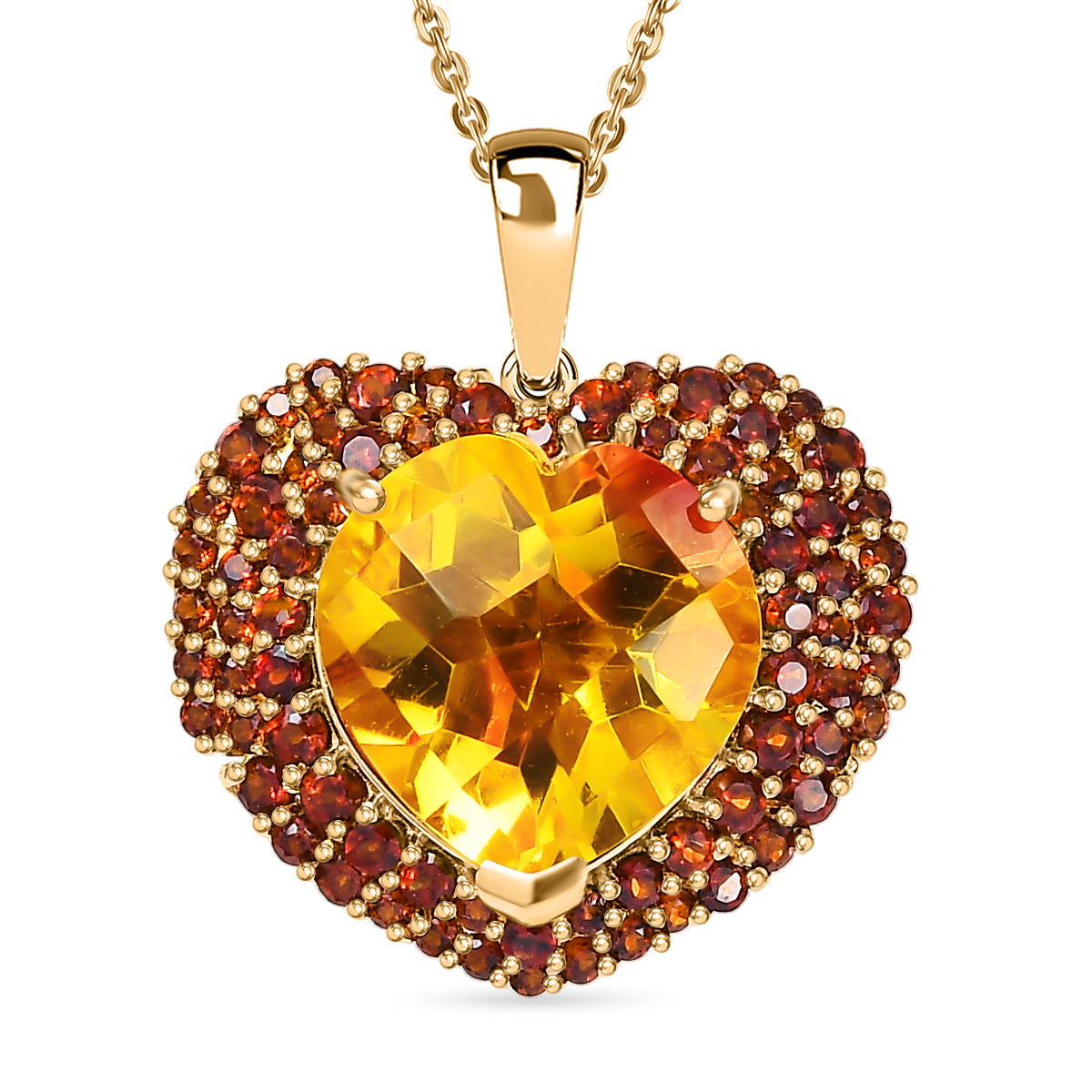 D'Joy - Sonnenfeuer-Herz-Design Sphaleros Quarz-Triplette, Mosambik Granat Anhänger mit Kette, ca. 50 cm 925 Silber 750 Gelbgold Vermeil ca. 7.98 ct
