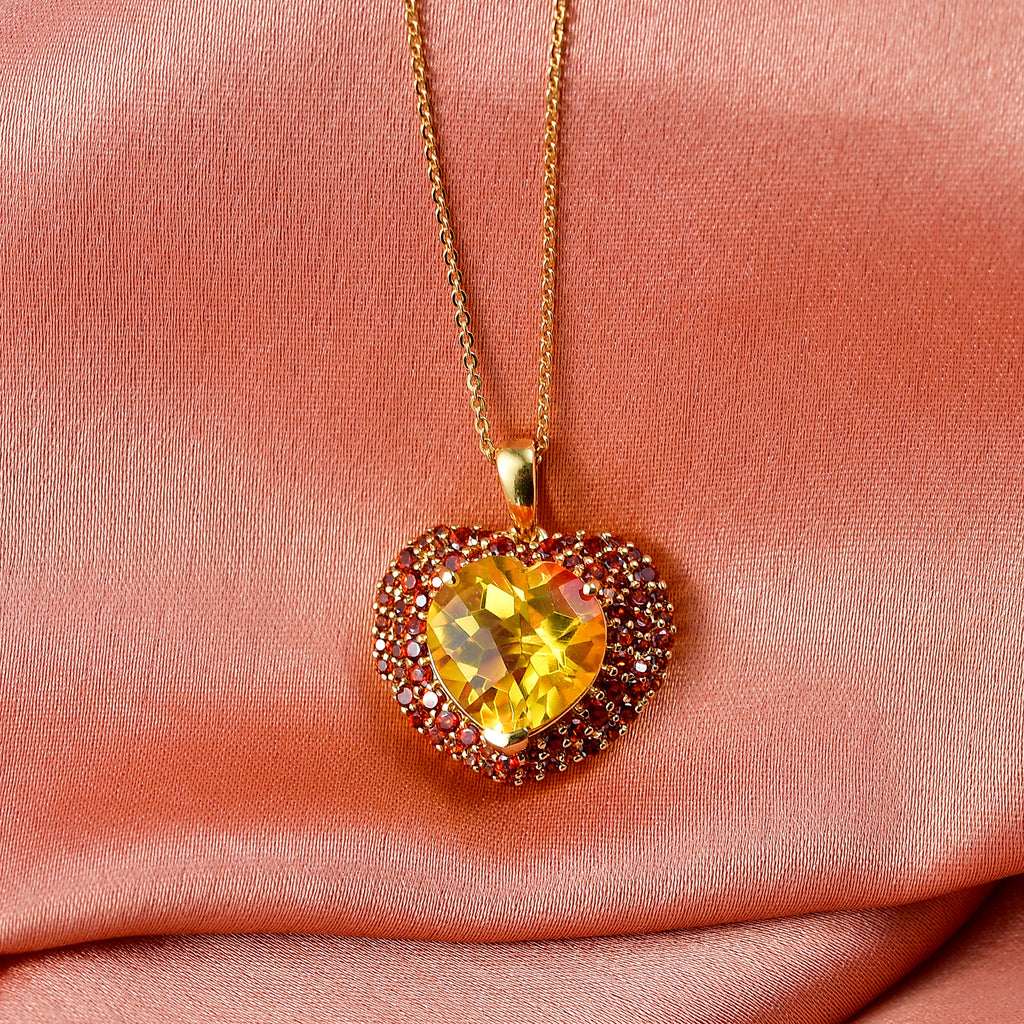 D'Joy Sphaleros Quarz, Mosambik Granat Schmuckset ca. 50 cm 925 Silber 750 Gelbgold Vermeil ca. 7.98 ct