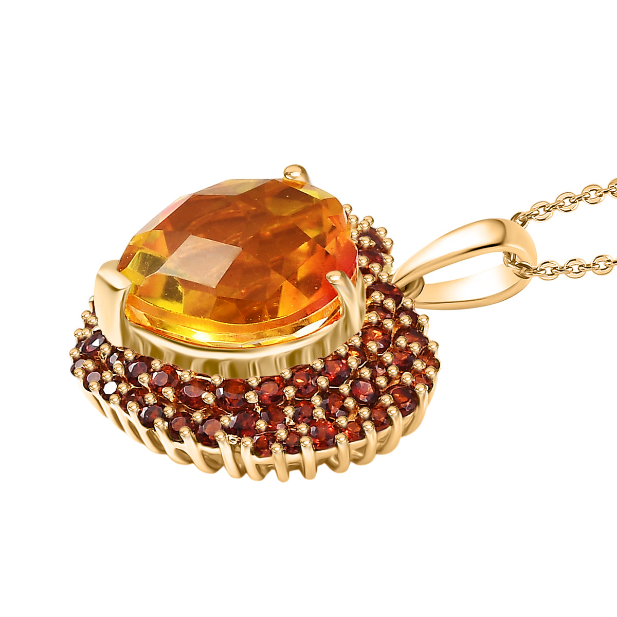 D'Joy Sphaleros Quarz, Mosambik Granat Schmuckset ca. 50 cm 925 Silber 750 Gelbgold Vermeil ca. 7.98 ct