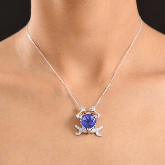 GP Trionfo Kollektion  - Tansanit-Farbe Quarz, Natürlicher Chromdiopsid Anhänger mit Kette, ca. 50 cm 925 Silber Rhodiniert und 750 Gelbgold Vermeil ca. 12.17 ct