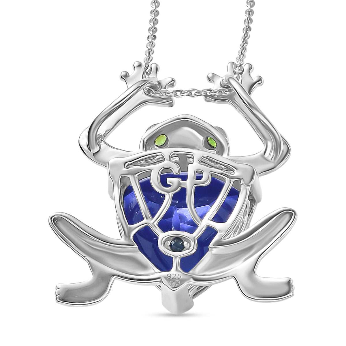 GP Trionfo Kollektion  - Tansanit-Farbe Quarz, Natürlicher Chromdiopsid Anhänger mit Kette, ca. 50 cm 925 Silber Rhodiniert und 750 Gelbgold Vermeil ca. 12.17 ct