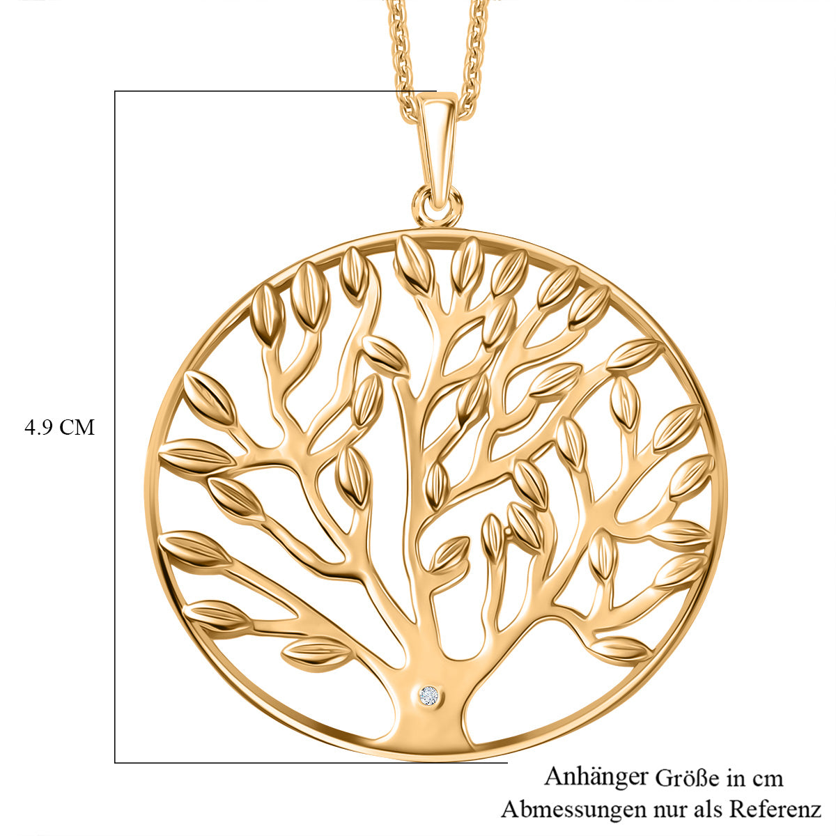 EVER TRUE Weißer Diamant Anhänger mit Kette ca. 50 cm, Nickelfreies Messing Goldfarben