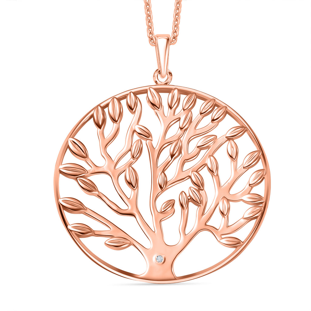 EVER TRUE Weißer Diamant Anhänger mit Kette ca. 50 cm, Nickelfreies Messing Roségoldfarben