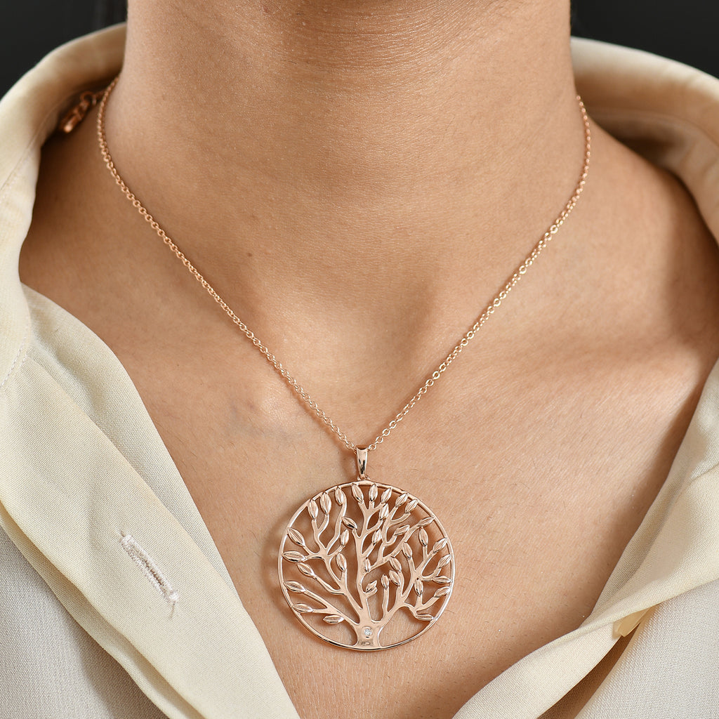EVER TRUE Weißer Diamant Anhänger mit Kette ca. 50 cm, Nickelfreies Messing Roségoldfarben