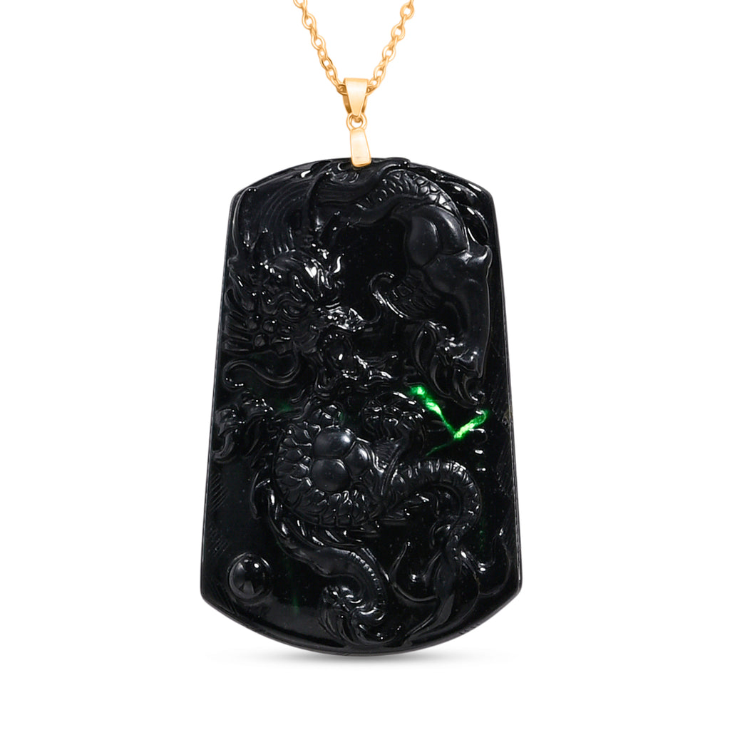 D'Joy Schwarze Jade Schmuckset ca. 50 cm 925 Silber Vergoldet ca. 100,00 ct.