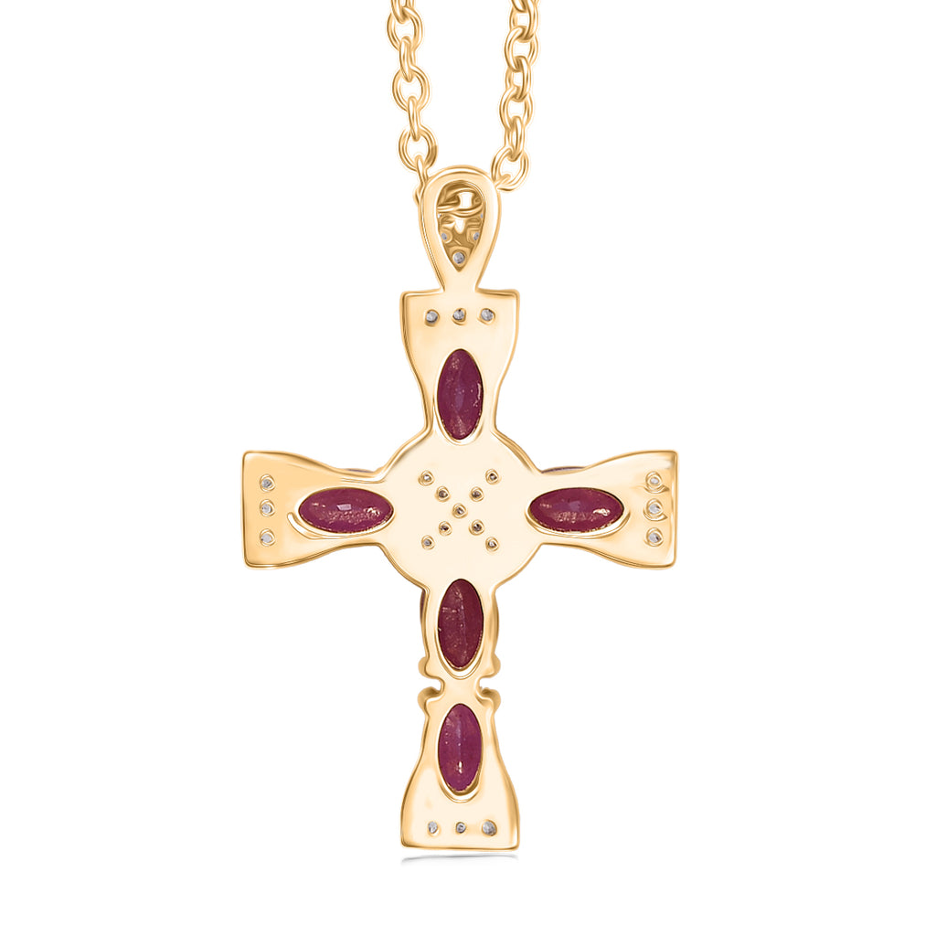 D'Joy Afrikanischer Rubin (Fissure gefüllt), Weißer Zirkon Schmuckset ca. 50 cm 925 Silber 750 Gelb Vergoldet und Edelstahl 750 Gelb Vergoldet ca. 2.22 ct