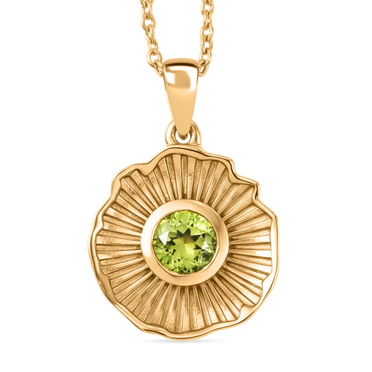 EVER TRUE Natürlicher Peridot Anhänger, Nickelfreies Messing vergoldet, 316L Edelstahlkette vergoldet 50 cm, ca. 0.90 ct