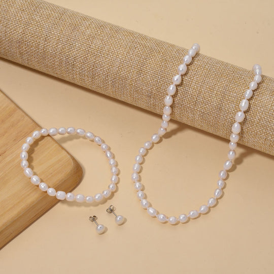 D'Joy AA Weiße Süßwasser Perle (6-7 mm) Schmuckset 925 Silber rhodiniert