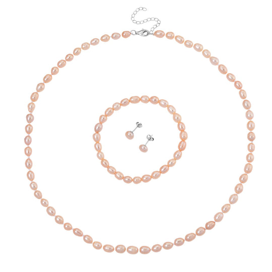 D'Joy AA Weiße Süßwasser Perle (6-7 mm) Schmuckset 925 Silber rhodiniert