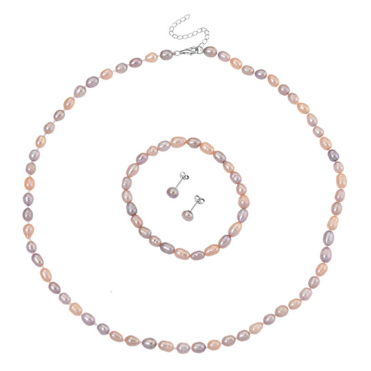 D'Joy AA Weiße Süßwasser Perle (6-7 mm) Schmuckset 925 Silber rhodiniert