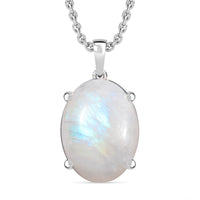 D'Joy AA Meetiyagoda Regenbogen Mondstein Anhänger mit Kette, ca. 50 cm 925 Silber und Edelstahl ca. 10.66 ct