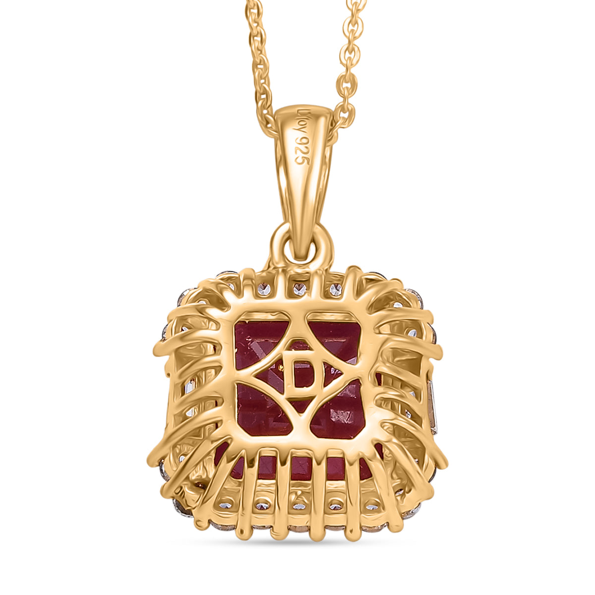 D'Joy ASSCHER SCHLIFF Afrikanischer Rubin (Fissure gefüllt), Weißer Topas Schmuckset ca. 50 cm 925 Silber 750 Gelbgold Vermeil ca. 8.11 ct