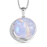 D'Joy AAA Regenbogen Mondstein, Weißer Zirkon Schmuckset ca. 50 cm 925 Silber rhodiniert und Edelstahl rhodiniert ca. 20,29 ct.