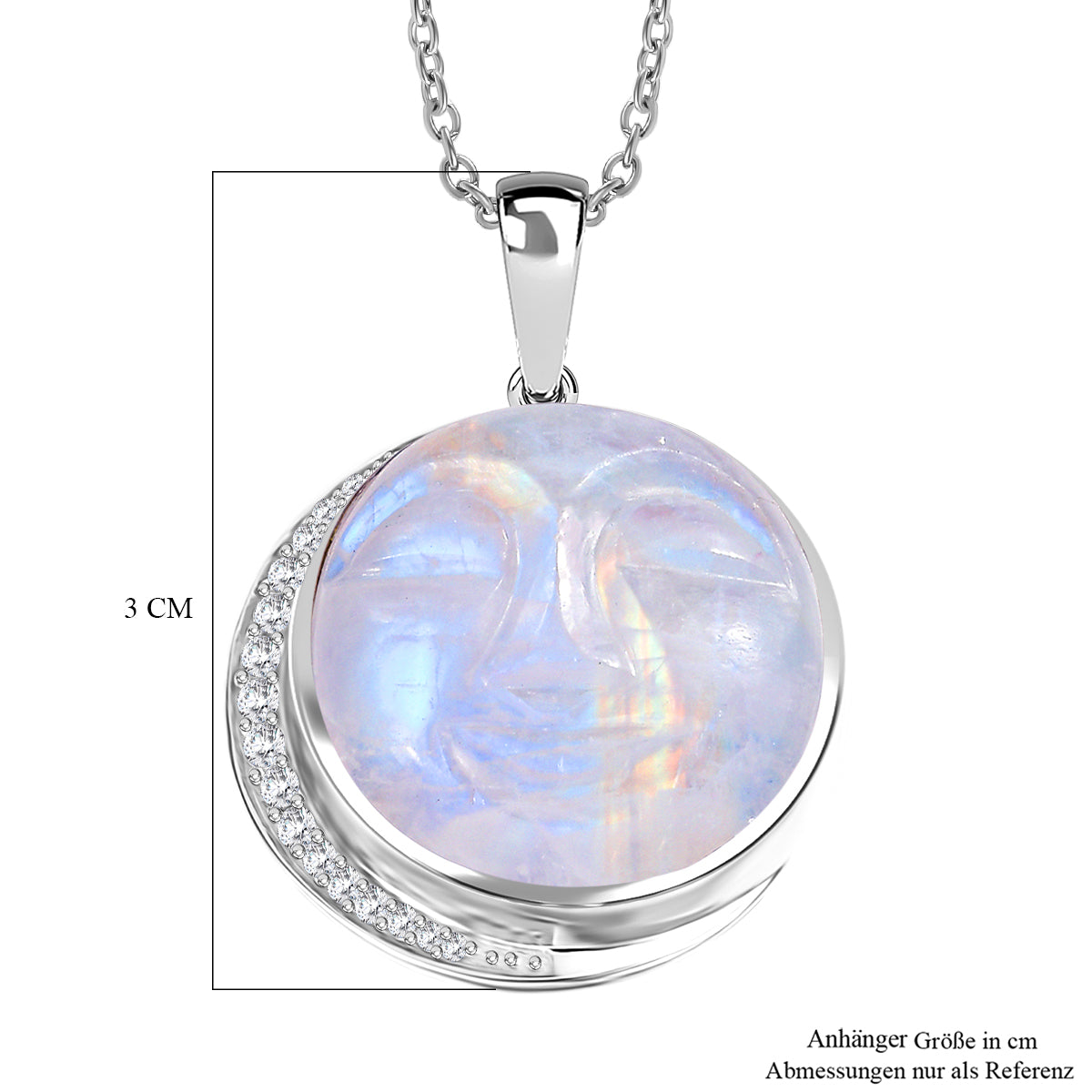 D'Joy AAA Regenbogen Mondstein, Weißer Zirkon Schmuckset ca. 50 cm 925 Silber rhodiniert und Edelstahl rhodiniert ca. 20,29 ct.