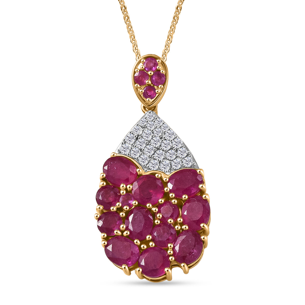 D'Joy Afrikanischer Rubin (Fissure gefüllt) Schmuckset ca. 50 cm 925 Silber 750 Gelbgold Vermeil ca. 5.89 ct