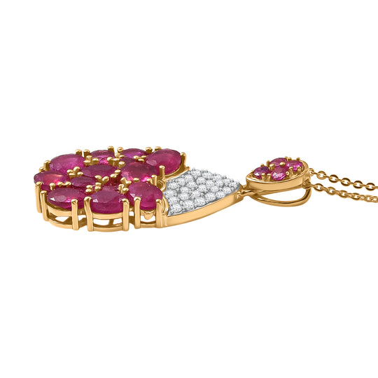 D'Joy Afrikanischer Rubin (Fissure gefüllt) Schmuckset ca. 50 cm 925 Silber 750 Gelbgold Vermeil ca. 5.89 ct