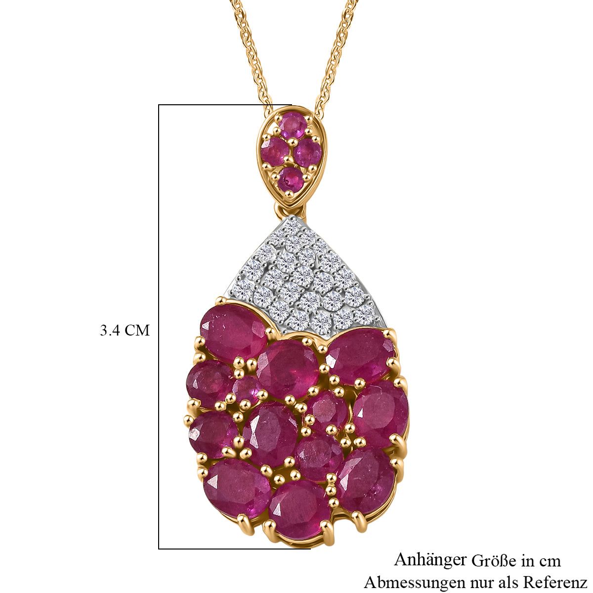 D'Joy Afrikanischer Rubin (Fissure gefüllt) Schmuckset ca. 50 cm 925 Silber 750 Gelbgold Vermeil ca. 5.89 ct