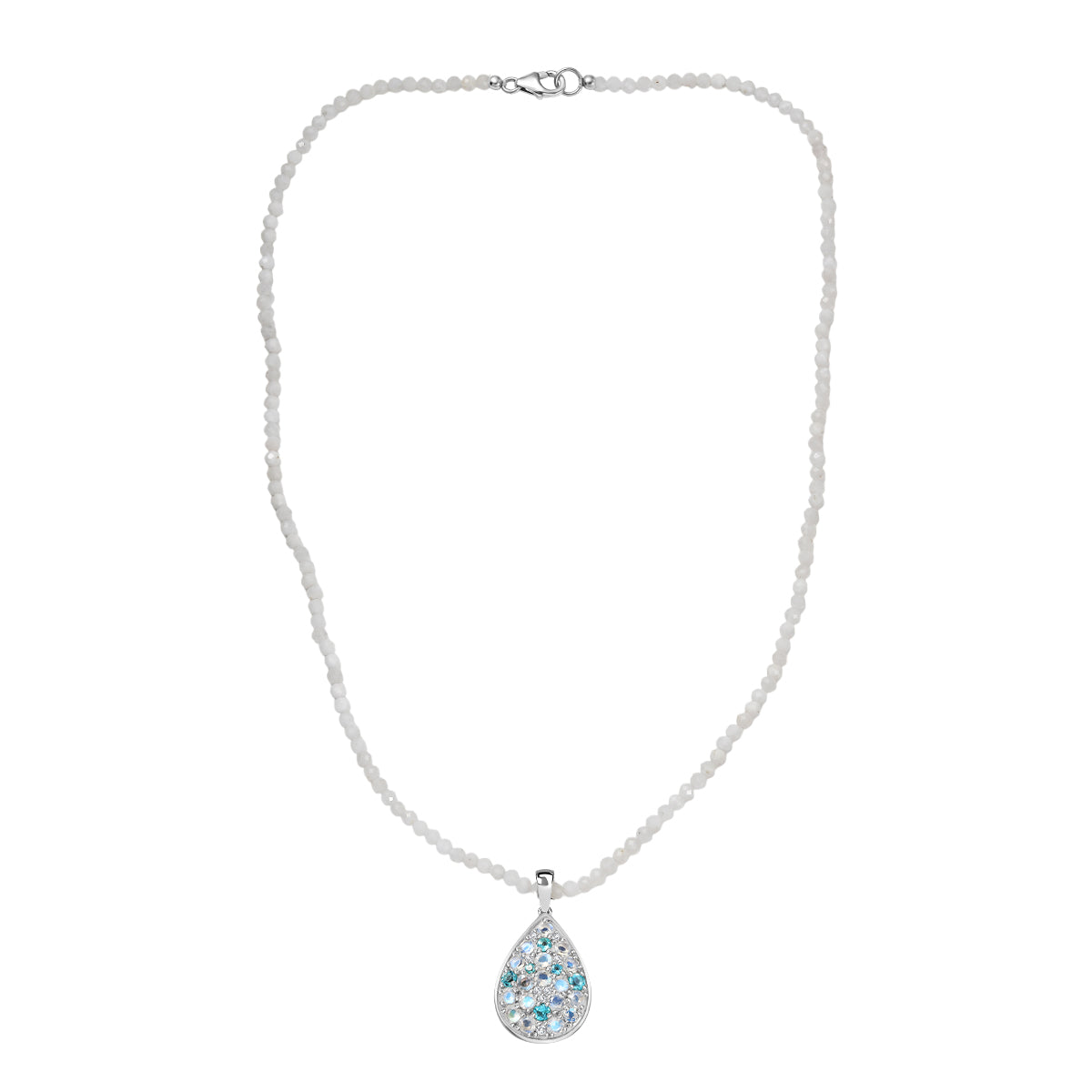 D'Joy 2er Set Meetiyagoda Regenbogen Mondstein Anhänger mit Weißer Mondstein collier ca. 45 cm 925 Silber rhodiniert ca. 30.17 ct