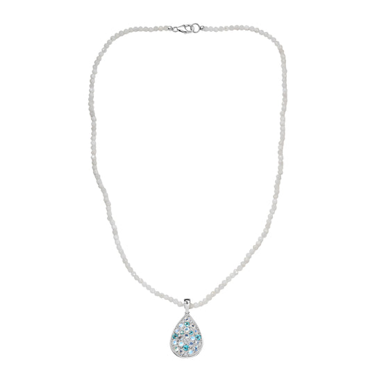 D'Joy 2er Set Meetiyagoda Regenbogen Mondstein Anhänger mit Weißer Mondstein collier ca. 45 cm 925 Silber rhodiniert ca. 30.17 ct
