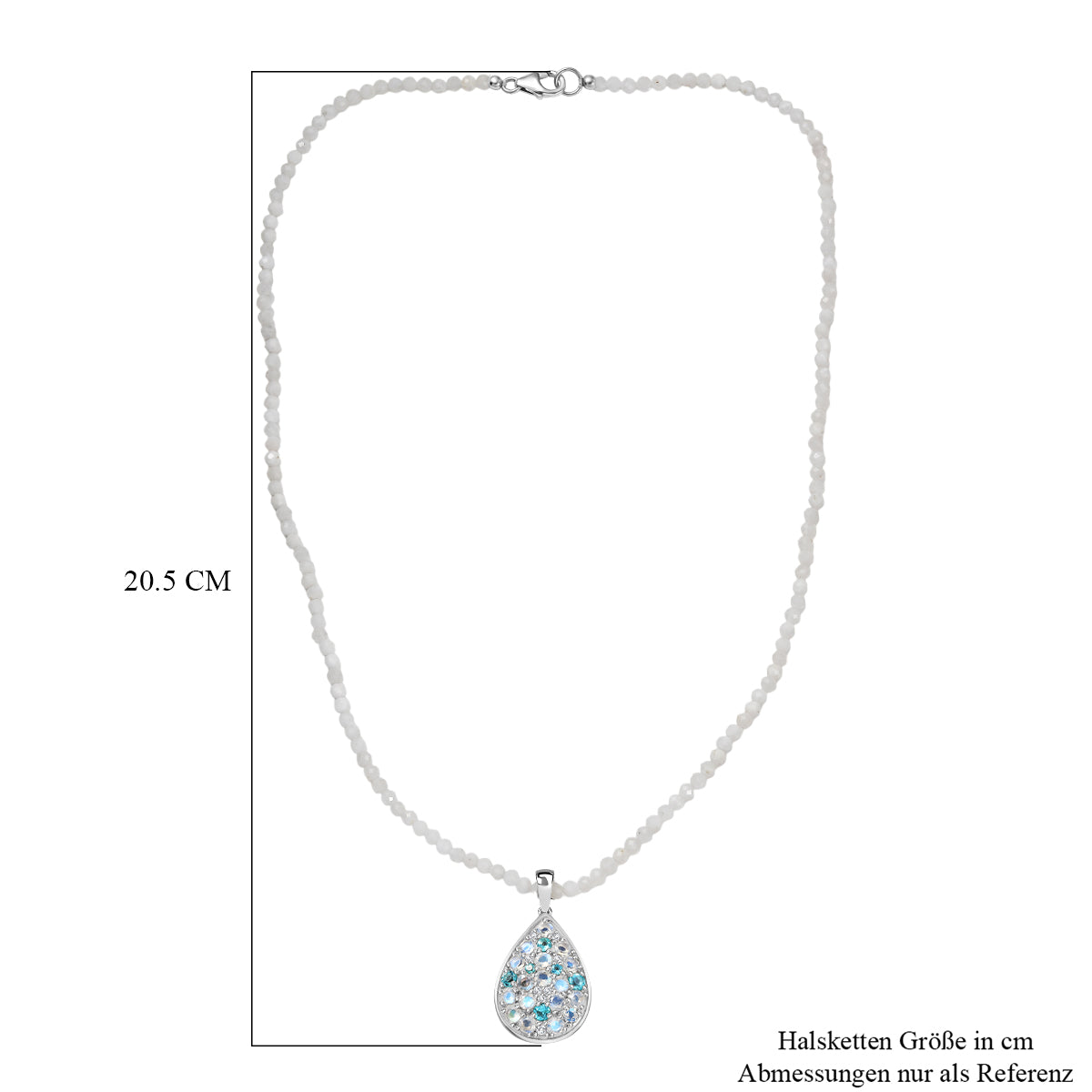 D'Joy 2er Set Meetiyagoda Regenbogen Mondstein Anhänger mit Weißer Mondstein collier ca. 45 cm 925 Silber rhodiniert ca. 30.17 ct