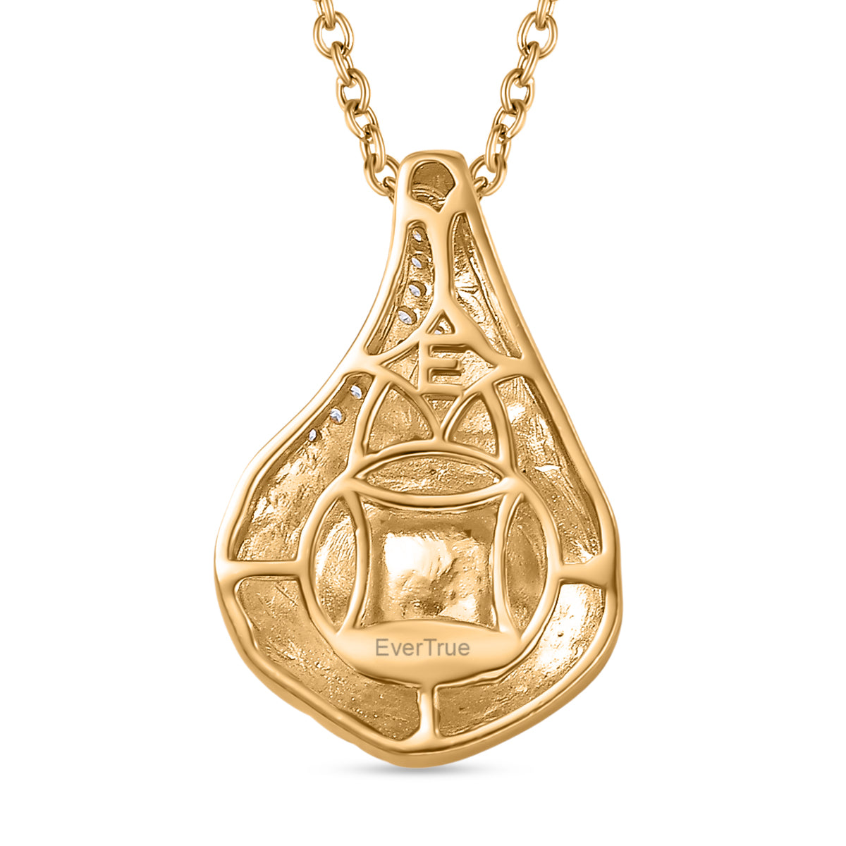 EVER TRUE Süßwasser Perle (9-9.5 mm), Weißer Zirkon Anhänger, goldfarbenes nickelfreies Messing, 316L Edelstahlkette 50 cm