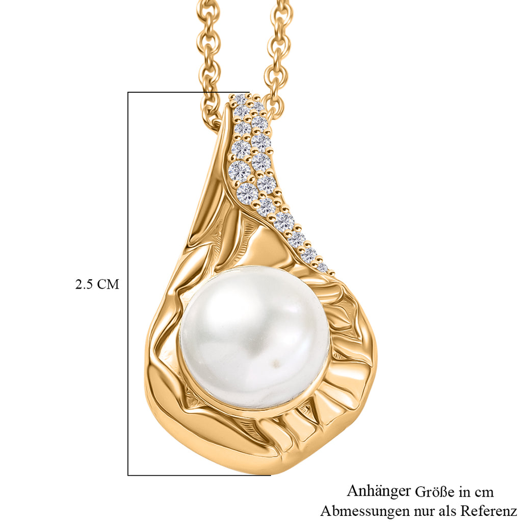 EVER TRUE Süßwasser Perle (9-9.5 mm), Weißer Zirkon Anhänger, goldfarbenes nickelfreies Messing, 316L Edelstahlkette 50 cm