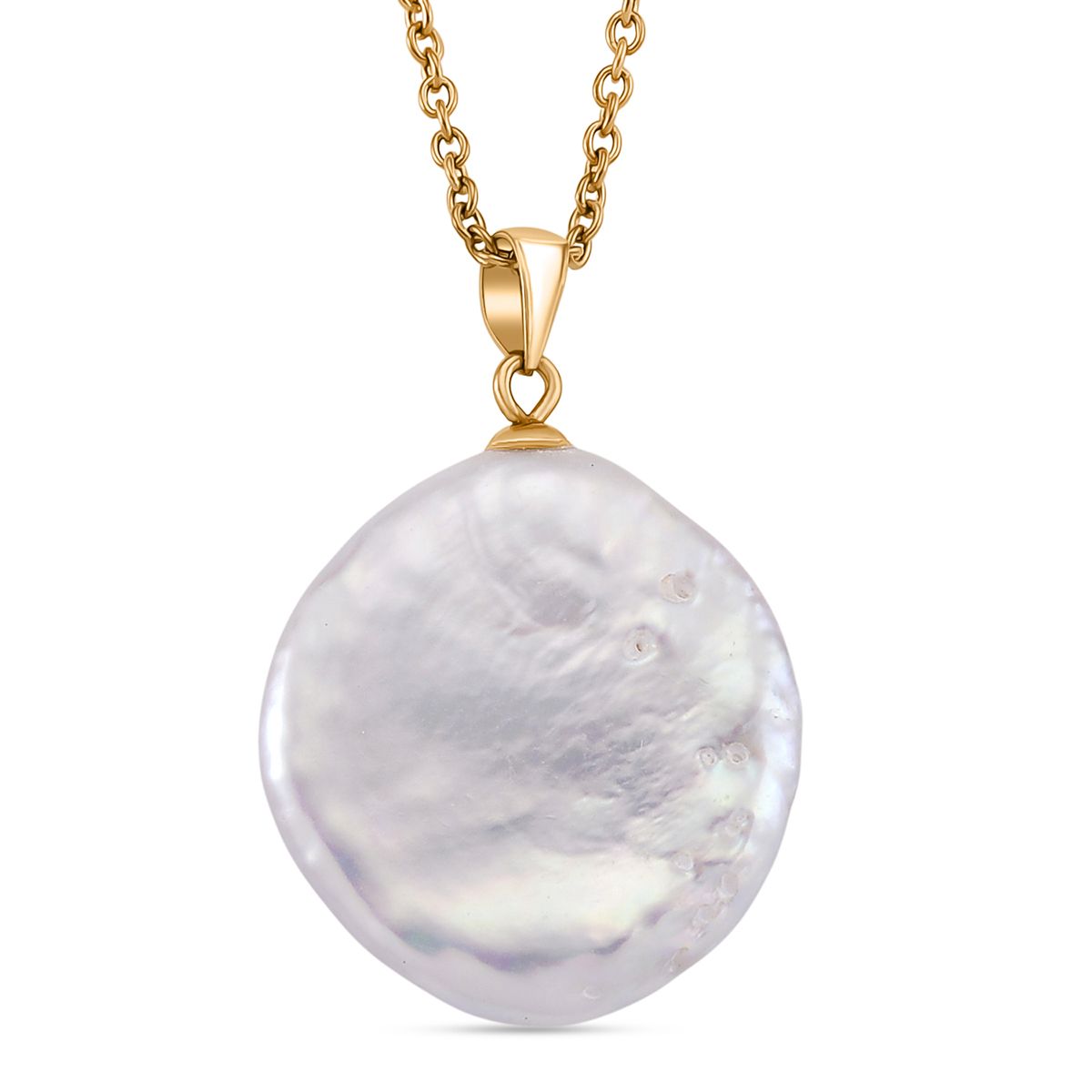 Weiße Süßwasser Perle Anhänger mit Kette, ca. 50 cm 316L Edelstahl, Goldfarben