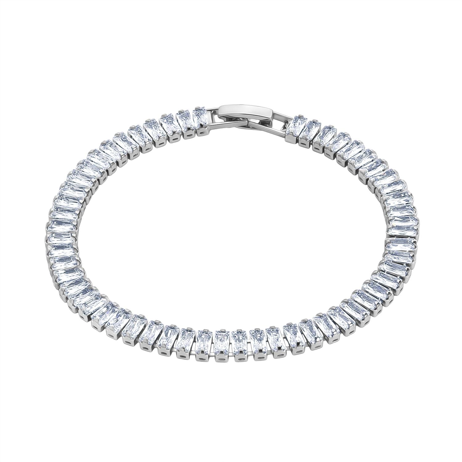 2er Set - Weißer Zirkonia Armband ca. 19 cm, Nickelfreies Messing