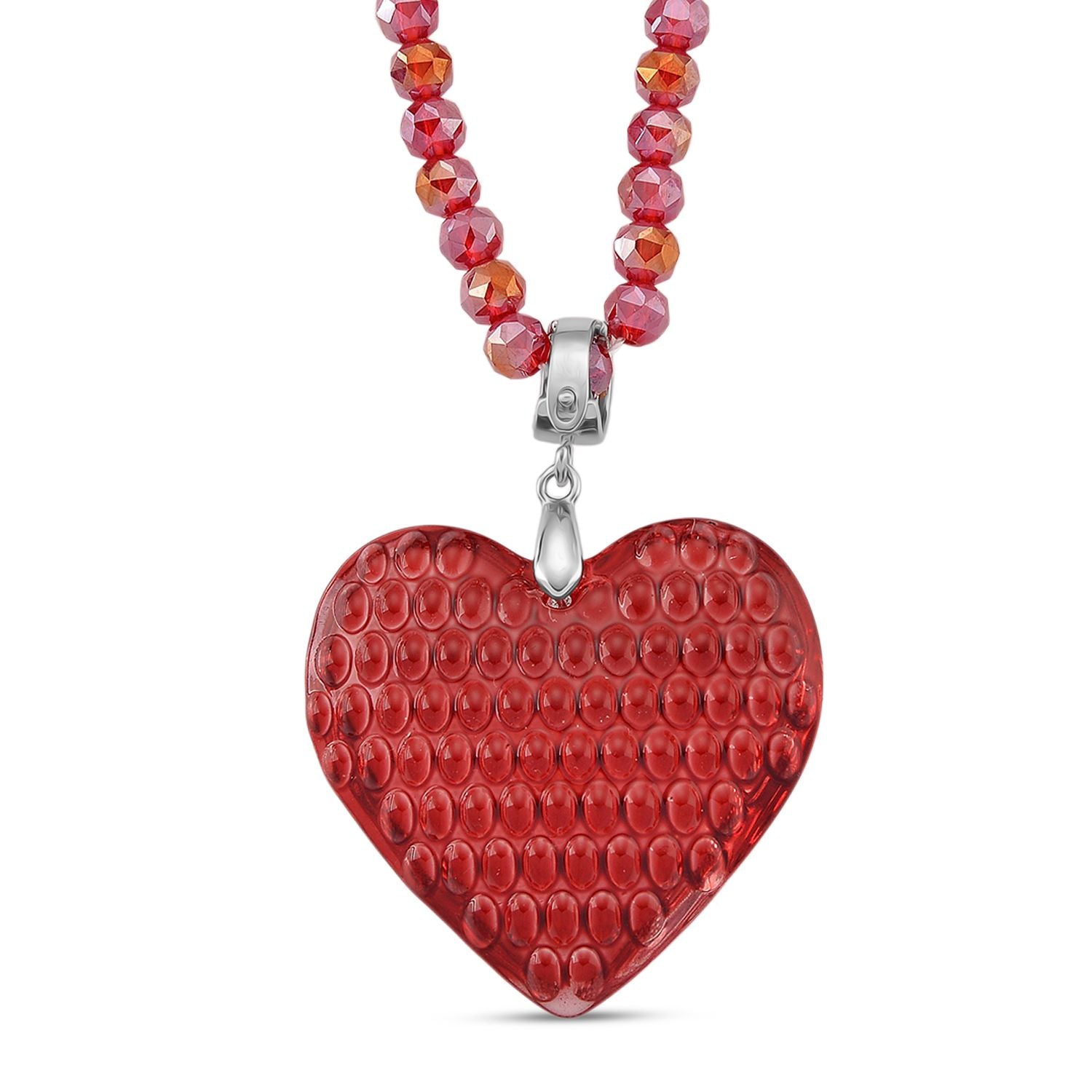 2er Set - Roter Kristall Herz Anhänger und beads Halskette mit  Varioclip-Verschluss, ca. 50 cm