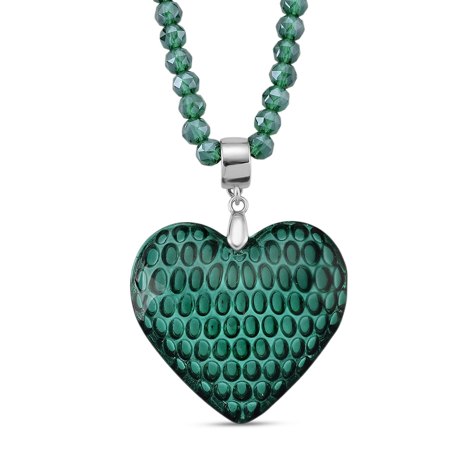 2er Set - Grüner Herz Anhänger und beads Halskette mit  Varioclip-Verschluss, ca. 50 cm