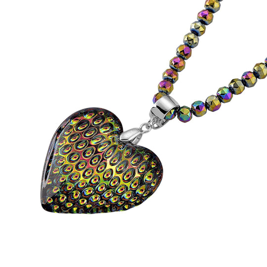 2er Set - Mysticher regenbogen Kristall Herz Anhänger und beads Halskette mit Varioclip-Verschluss, ca. 50 cm
