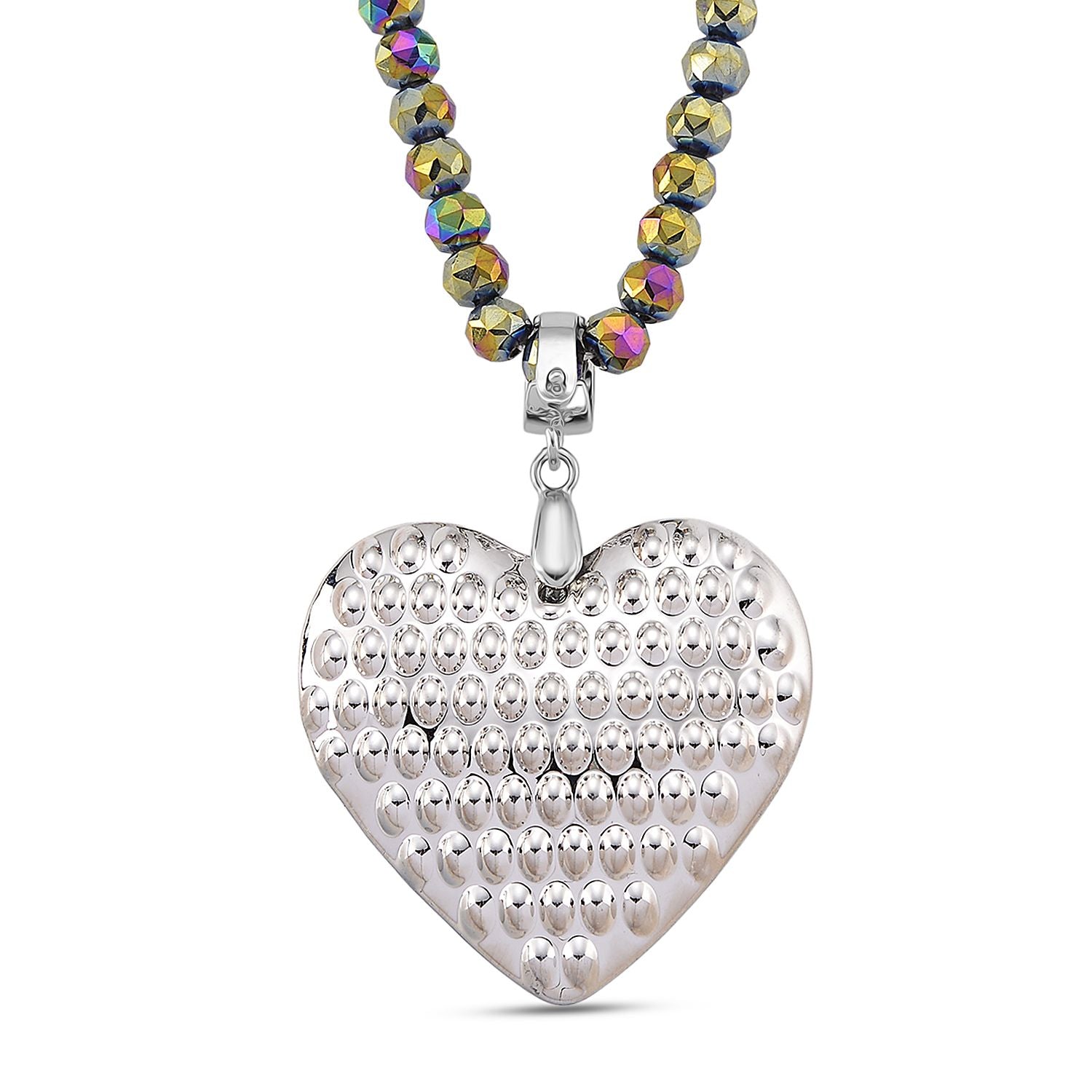 2er Set - Mysticher regenbogen Kristall Herz Anhänger und beads Halskette mit Varioclip-Verschluss, ca. 50 cm