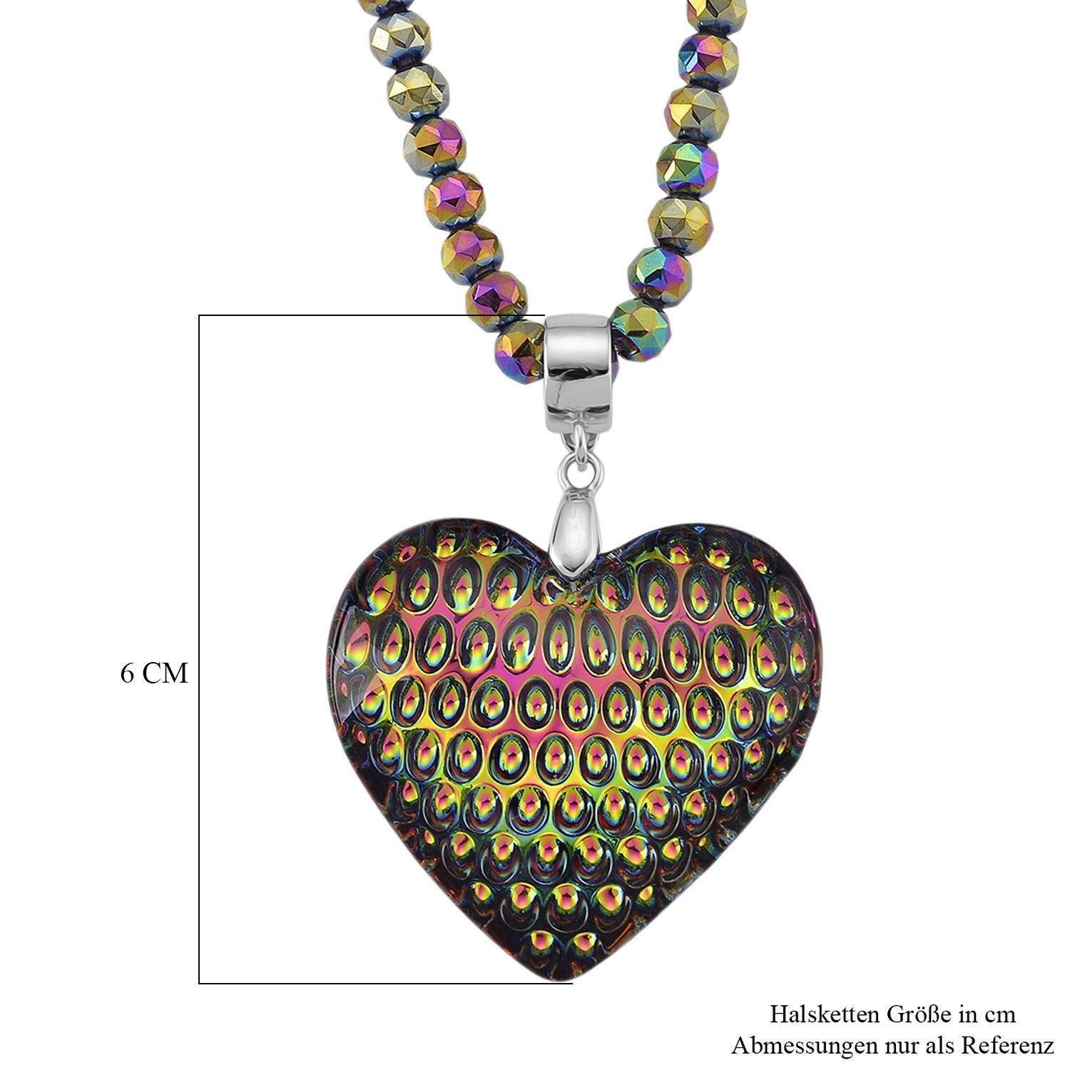 2er Set - Mysticher regenbogen Kristall Herz Anhänger und beads Halskette mit Varioclip-Verschluss, ca. 50 cm
