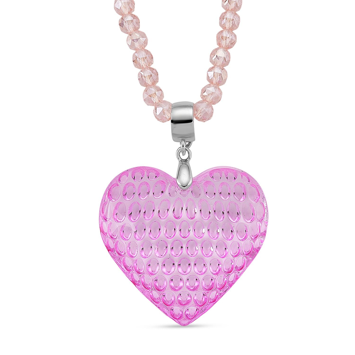 2er Set - Rosa Kristall Herz Anhänger und beads Halskette mit  Varioclip-Verschluss, ca. 50 cm
