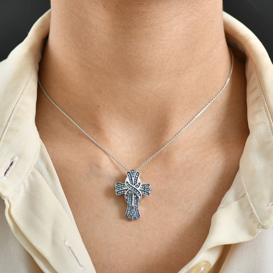 LUXURIANT DIAMOND - Lab Grown Blauer Diamant VS-EF SGL zertifiziert Schmuckset ca. 50 cm 925 Silber rhodiniert ca. 0,50 ct.