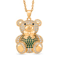 Teddybär-Anhänger mit Kette und grünem Zirkonia, ca. 50 cm, 2,00 ct