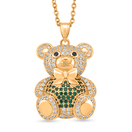 Teddybär-Anhänger mit Kette und grünem Zirkonia, ca. 50 cm, 2,00 ct