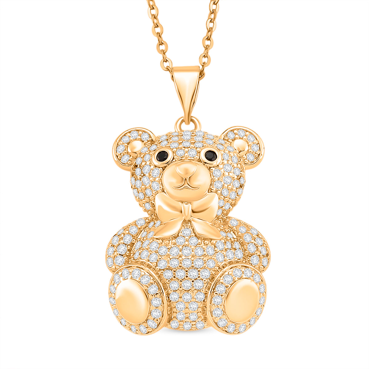 Teddybär-Anhänger mit Kette mit weißem und schwarzem Zirkonia, ca. 50 cm, 1,92 ct