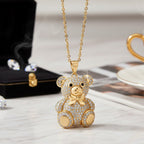 Teddybär-Anhänger mit Kette mit weißem und schwarzem Zirkonia, ca. 50 cm, 1,92 ct