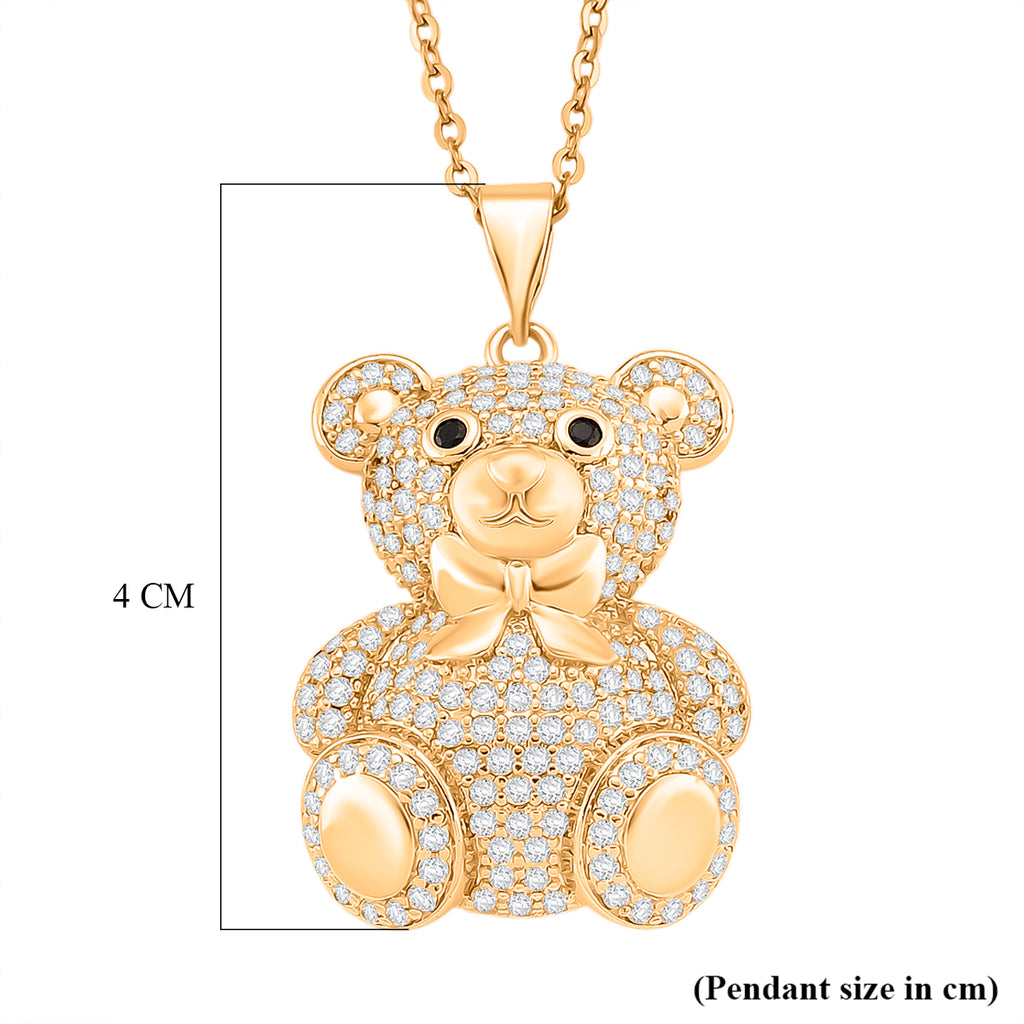 Teddybär-Anhänger mit Kette mit weißem und schwarzem Zirkonia, ca. 50 cm, 1,92 ct