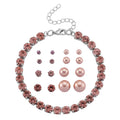 Rosa  Muschelkernperle (4-10 mm), Rosa Kristall Schmuckset 316L Edelstahl, Nickelfreies Messing