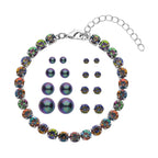 Mehrfarbige Muschelperlen (4-10 mm), Mysticher regenbogen kristall Schmuckset 316L Edelstahl, Nickelfreies Messing
