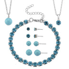 Blauer Muschelkernperle (8-12 mm), Blau Kristall Schmuckset 316L Edelstahl, Nickelfreies Messing